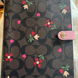 Coach Black and Pink Floral spiral notebook with lined paper
